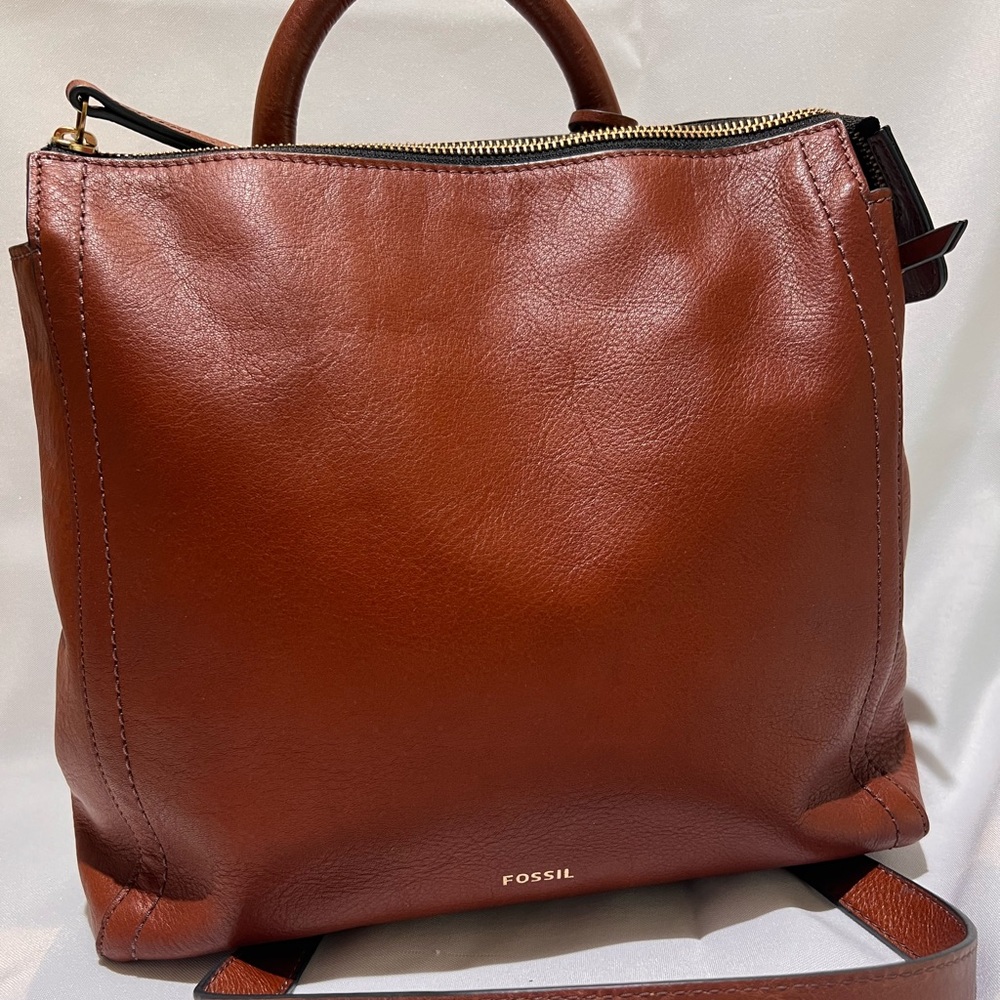 Fossil Brown Leather Top-Handle Backpack